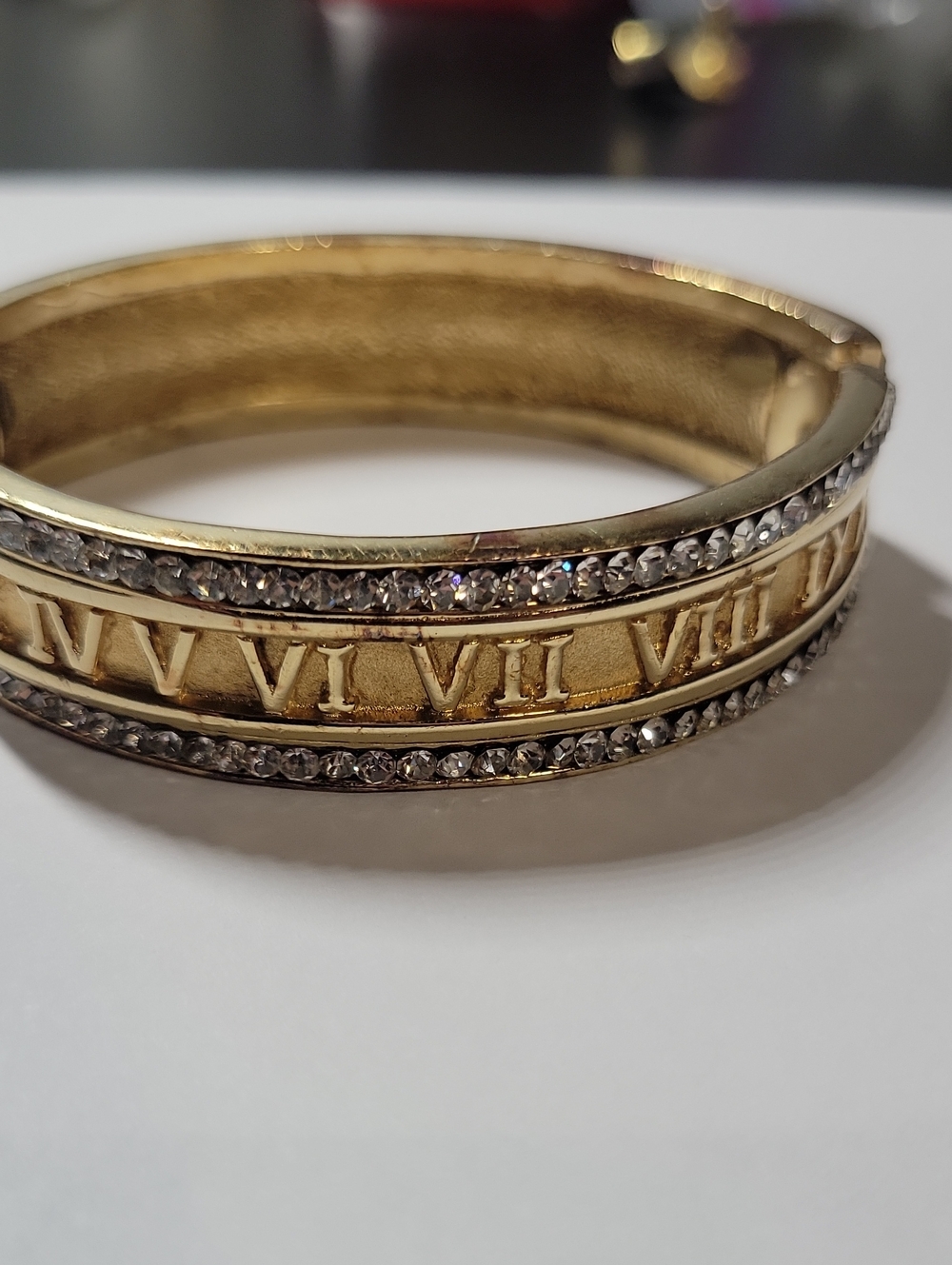 Vana Gold Tone Roman Numeral Crystal-Trim Bangle Bracelet